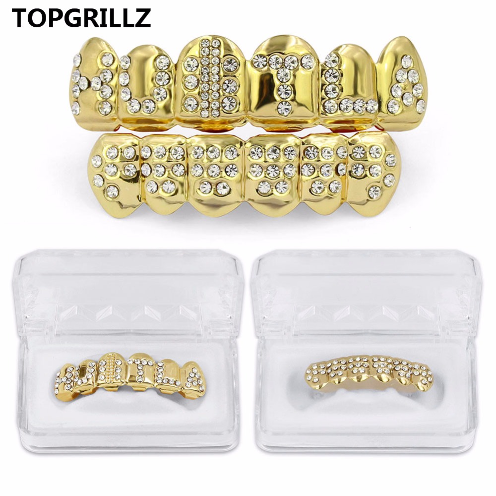 Streetwear Brand Hats - TOPGRILLZ-골드 컬러 도금 아이스 글자 CZ