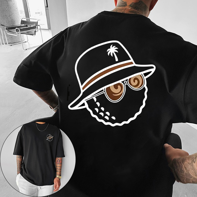 유니섹스 트렌디 그래픽 티셔츠, 버킷햇과 선글라스 프린 - Streetwear Brand Shirts 리뷰 및 가격